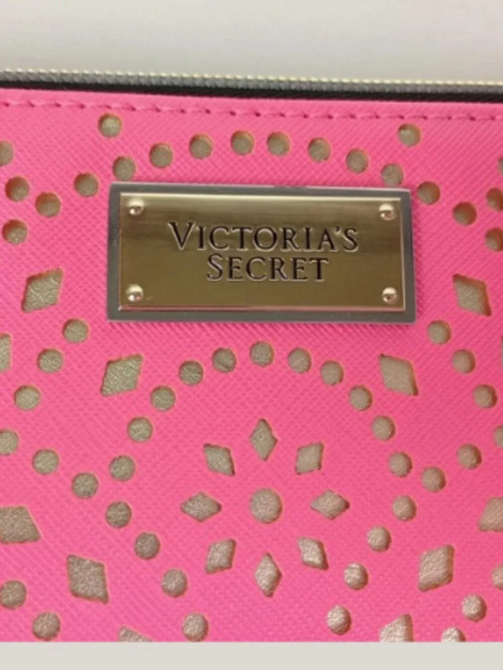NWOT Victoria's Secret Hot Pink Gold Make Up‎ Bag Clutch Purse